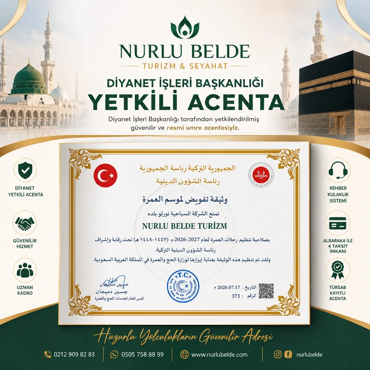 NurluBelde Turizm Diyanet İşleri Başkanlığı yetki belgesi